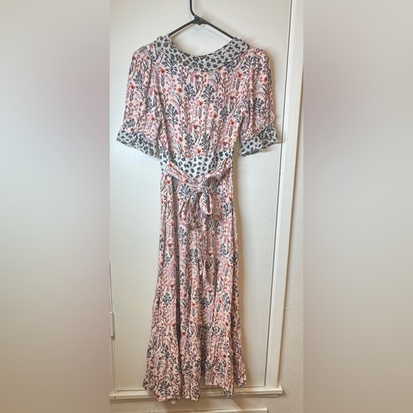 NWT Cath Kidston Frill Paper Pansies Floral Leopard Contrast Midi Dress 6 US 2 - Picture 9 of 16